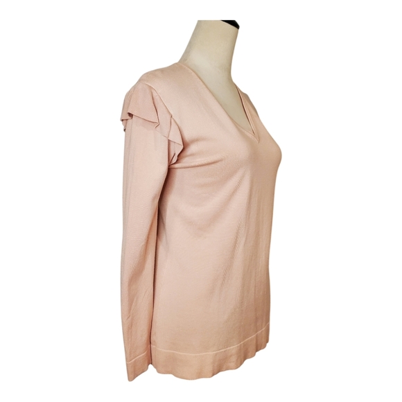 Calvin Klein Pale Soft Pink Sweater Long Sleeve Pullover Shoulder Ruffles SZ MED - Picture 2 of 9